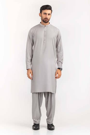 Silver Grey Basic Shalwar Kameez - DENIMS - Shalwar Kameez - 