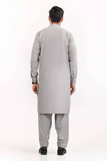 Silver Grey Basic Shalwar Kameez - DENIMS - Shalwar Kameez - 