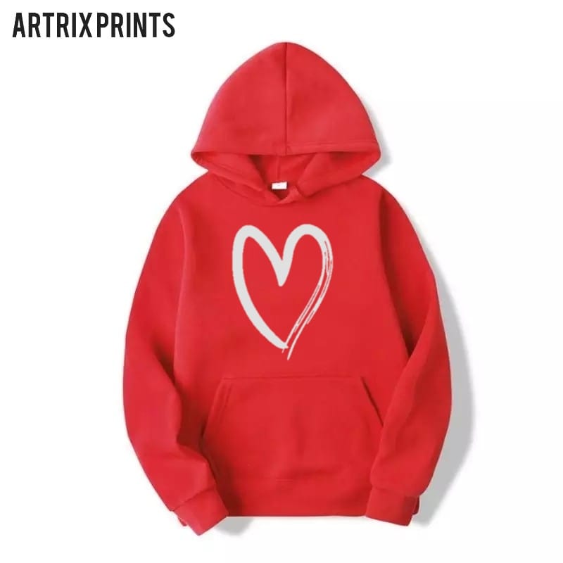 Sketch Heart Fleece Full Sleeves Pull Over Hoodie For Women - DENIMS - Hoodies & Sweatshirts - 
