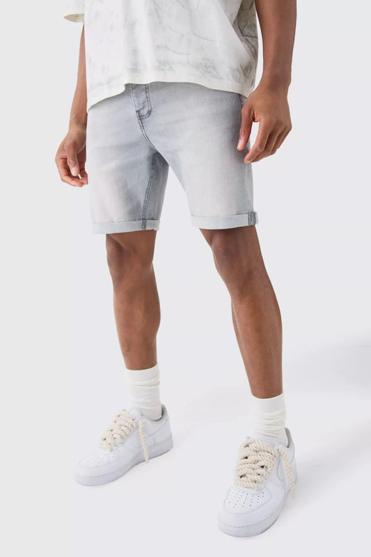 Skinny Stretch Denim Shorts In Light Grey - DENIMS - Shorts - 