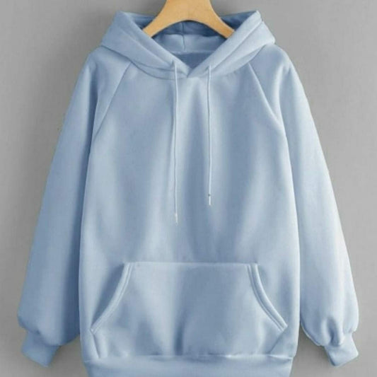 Sky Blue Fleece Full Sleeves Pull Over Hoodie For Women - DENIMS - Hoodies & Sweatshirts - 