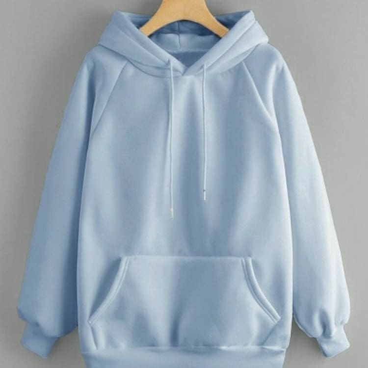 Sky Blue Fleece Full Sleeves Pull Over Hoodie For Women - DENIMS - Hoodies & Sweatshirts - 