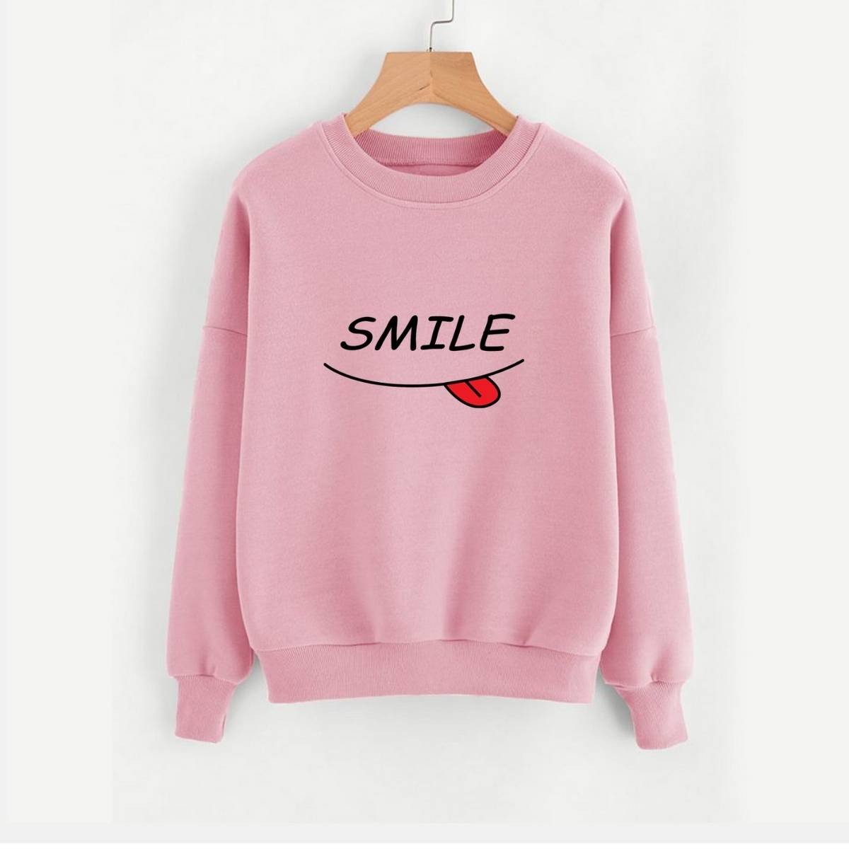 Smile Fleece Full Sleeves Pull Over Sweatshirt For Women - DENIMS - Hoodies & Sweatshirts - 