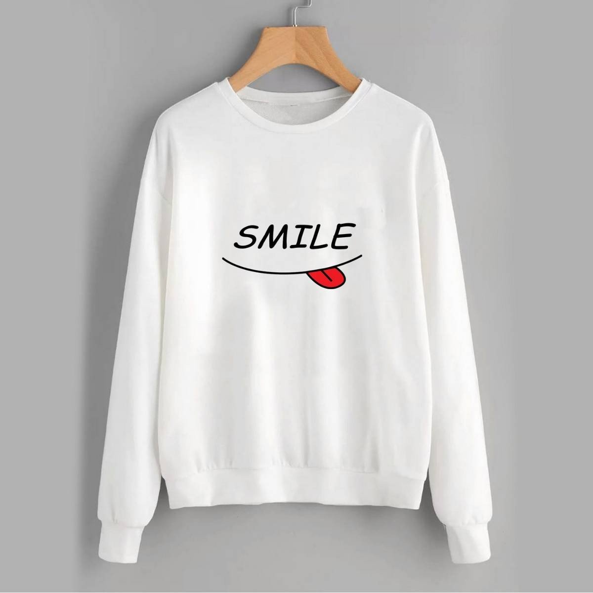 Smile Fleece Full Sleeves Pull Over Sweatshirt For Women - DENIMS - Hoodies & Sweatshirts - 