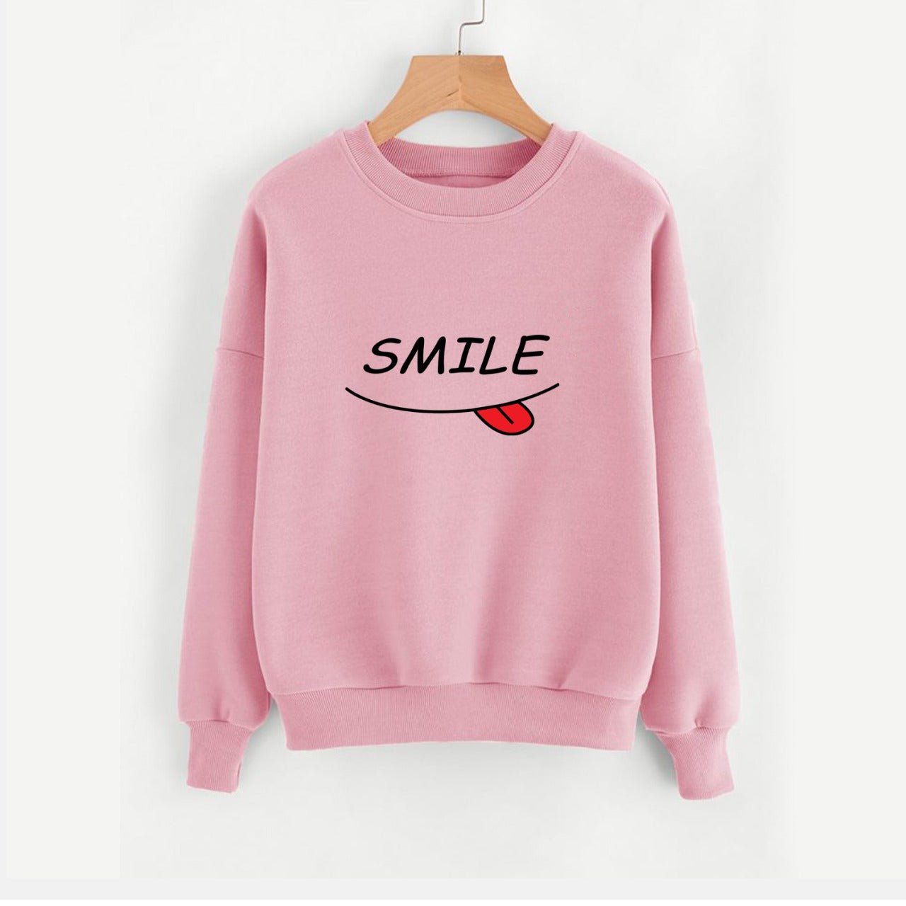 Smile Fleece Full Sleeves Pull Over Sweatshirt For Women - DENIMS - Hoodies & Sweatshirts - 