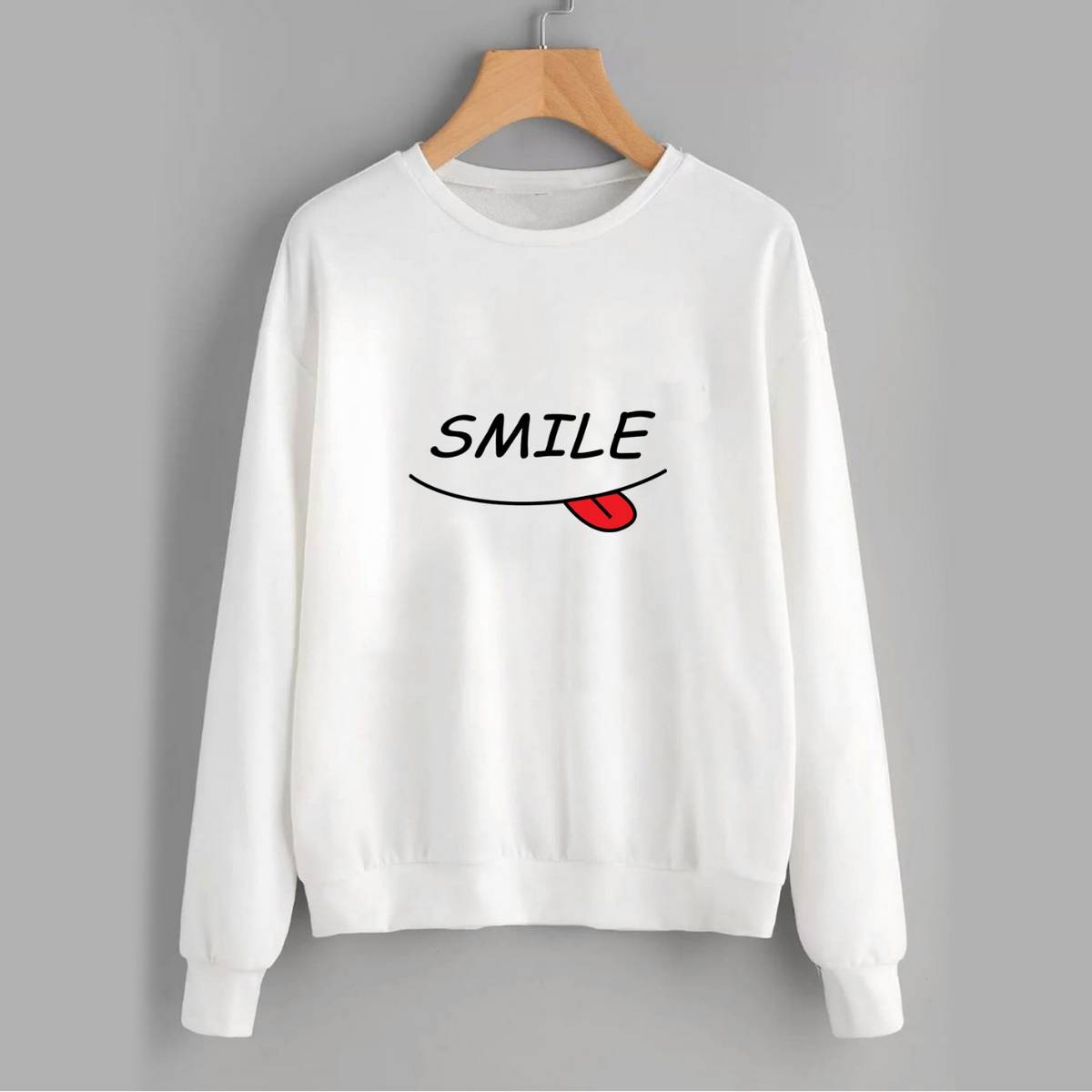 Smile Fleece Full Sleeves Pull Over Sweatshirt For Women - DENIMS - Hoodies & Sweatshirts - 