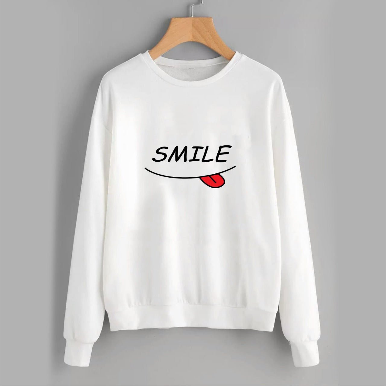 Smile Fleece Full Sleeves Pull Over Sweatshirt For Women - DENIMS - Hoodies & Sweatshirts - 