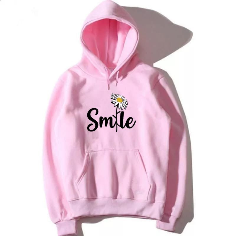 Smile Printed Fleece Full Sleeves Pull Over Hoodie For Women - DENIMS - Hoodies & Sweatshirts - 