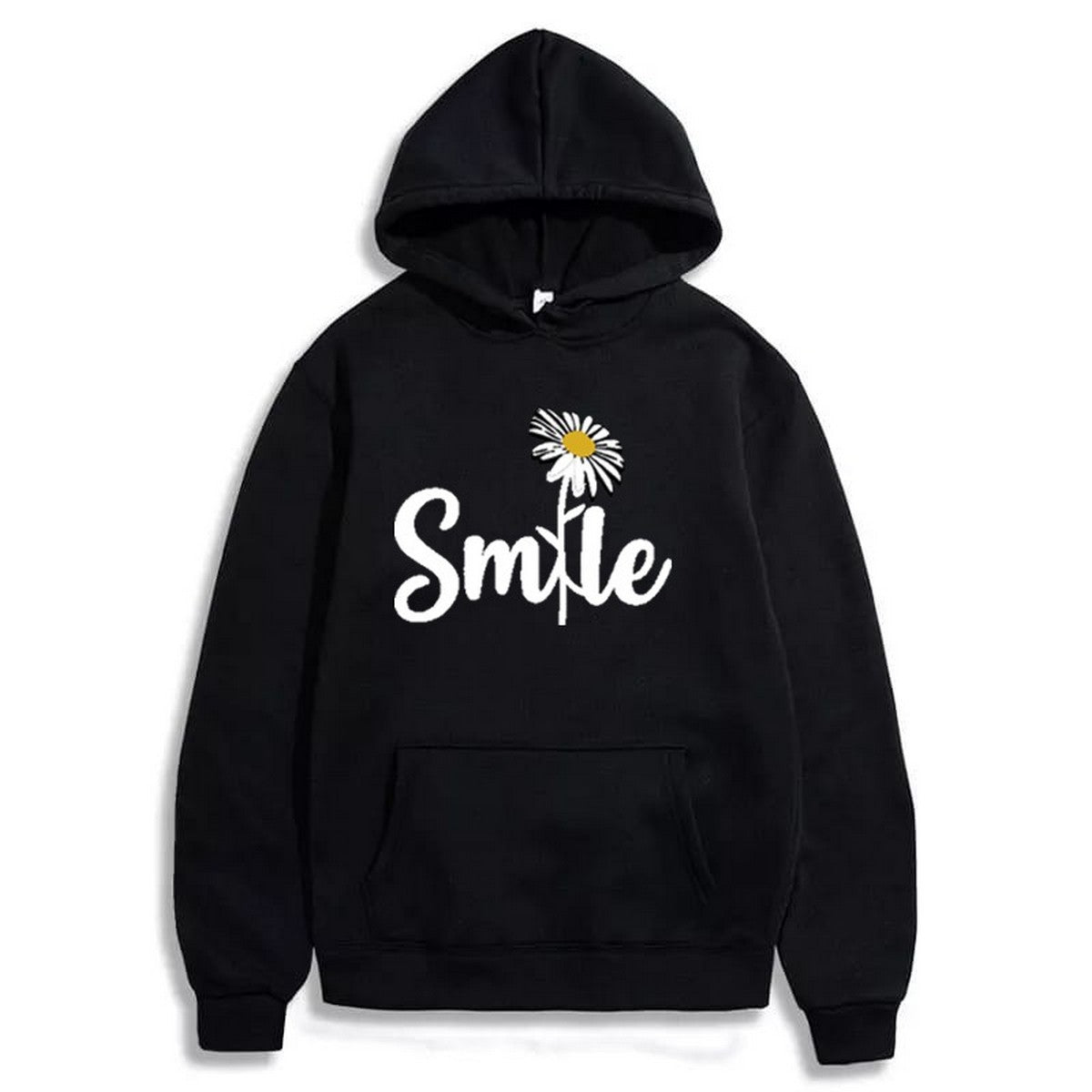 Smile Printed Fleece Full Sleeves Pull Over Hoodie For Women - DENIMS - Hoodies & Sweatshirts - 