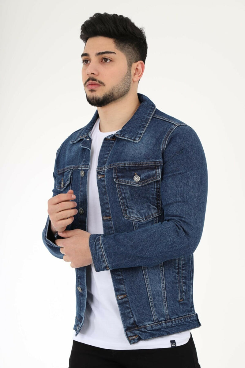 Mens Denim Jacket Stretchable Fine Lycra M Blue