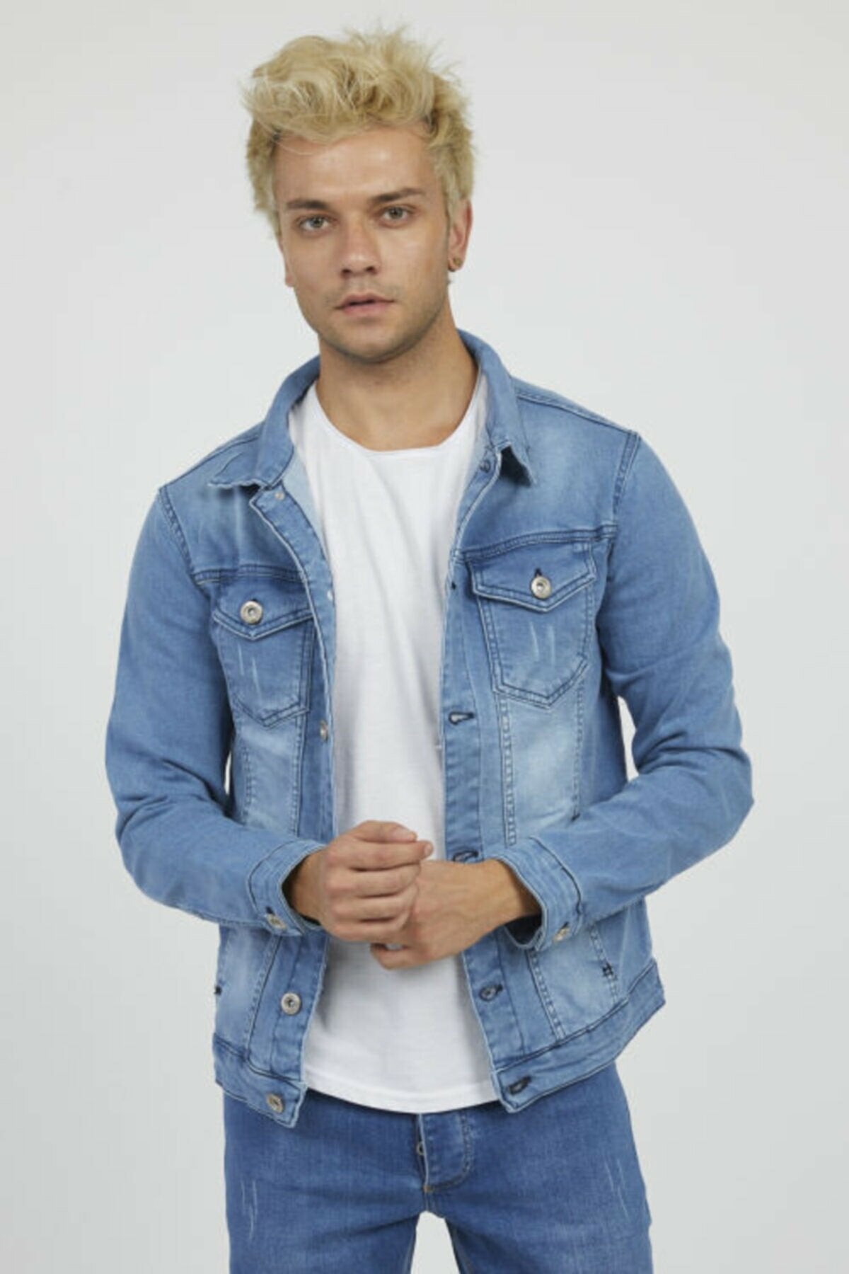 Mens Denim Jacket Stretchable Fine Lycra S Blue