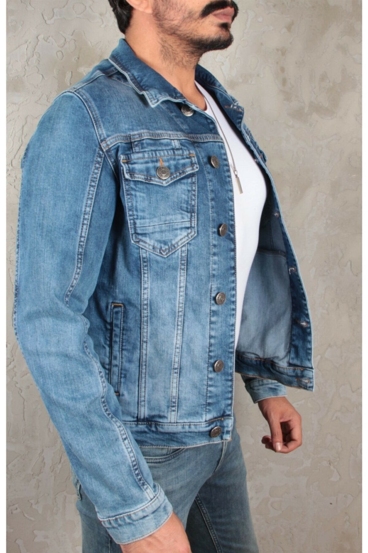 Mens Denim Jacket Stretchable Fine Lycra M Blue