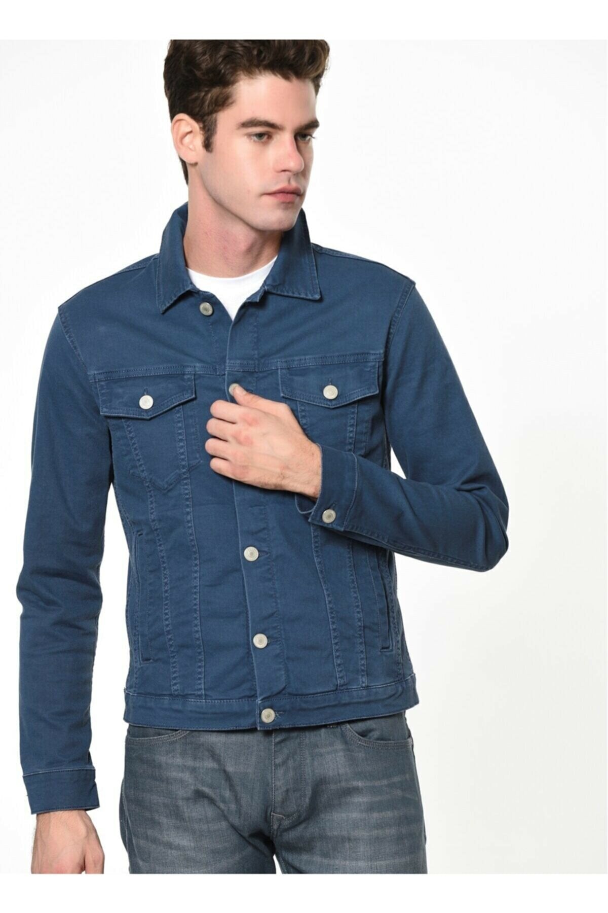 Mens Denim Jacket Stretchable Fine Lycra S Blue