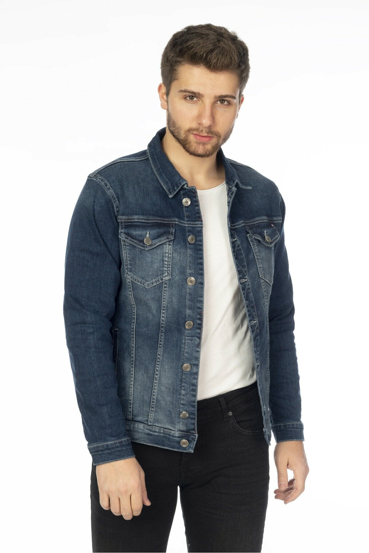 Mens Denim Jacket Stretchable Fine Lycra S Blue