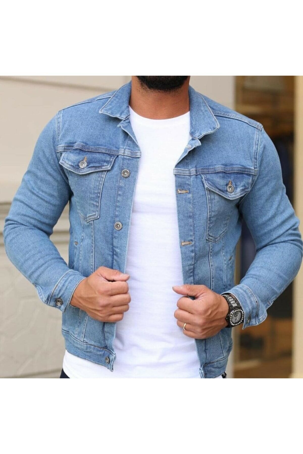 Mens Denim Jacket Stretchable Fine Lycra S Blue