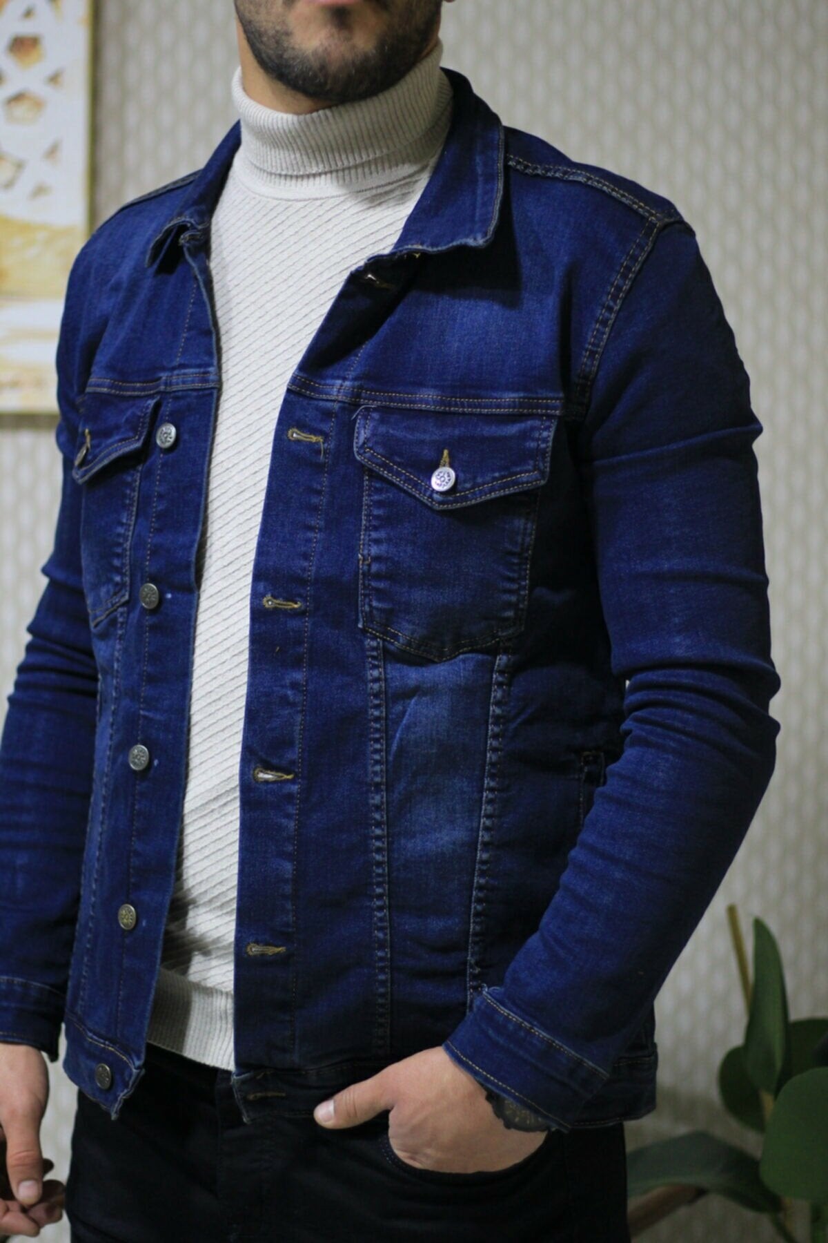 Royal blue jean jacket clearance mens