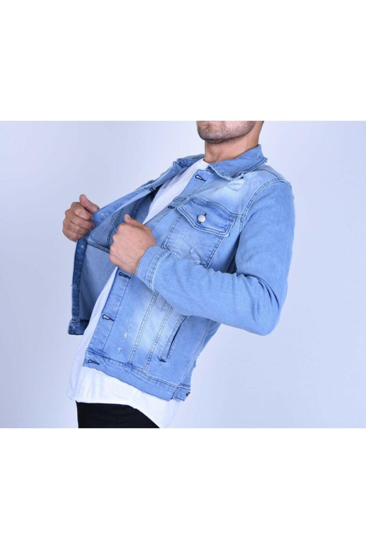 Mens Denim Jacket Stretchable Fine Lycra S Blue