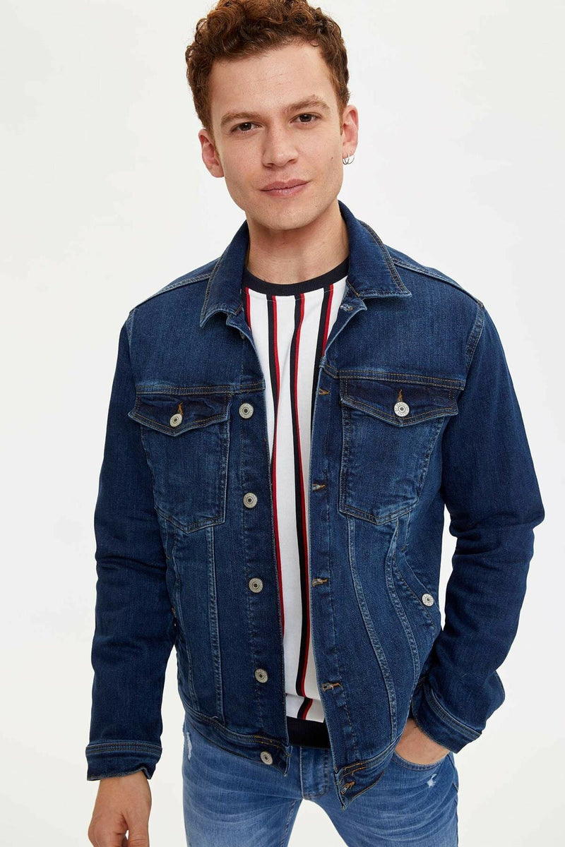 Mens Denim Jacket Stretchable Fine Lycra M Blue