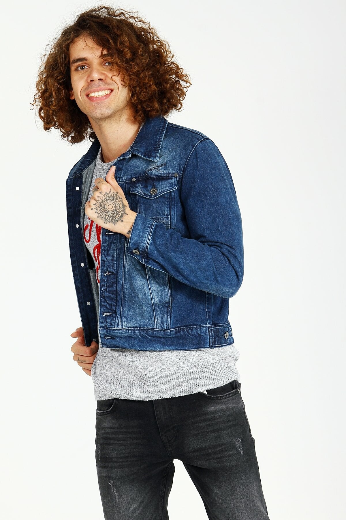 Mens Denim Jacket Stretchable Fine Lycra M Blue