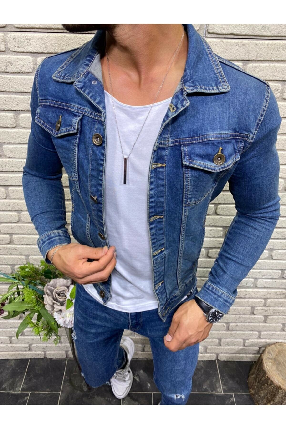 Mens Denim Jacket Stretchable Fine Lycra S Blue