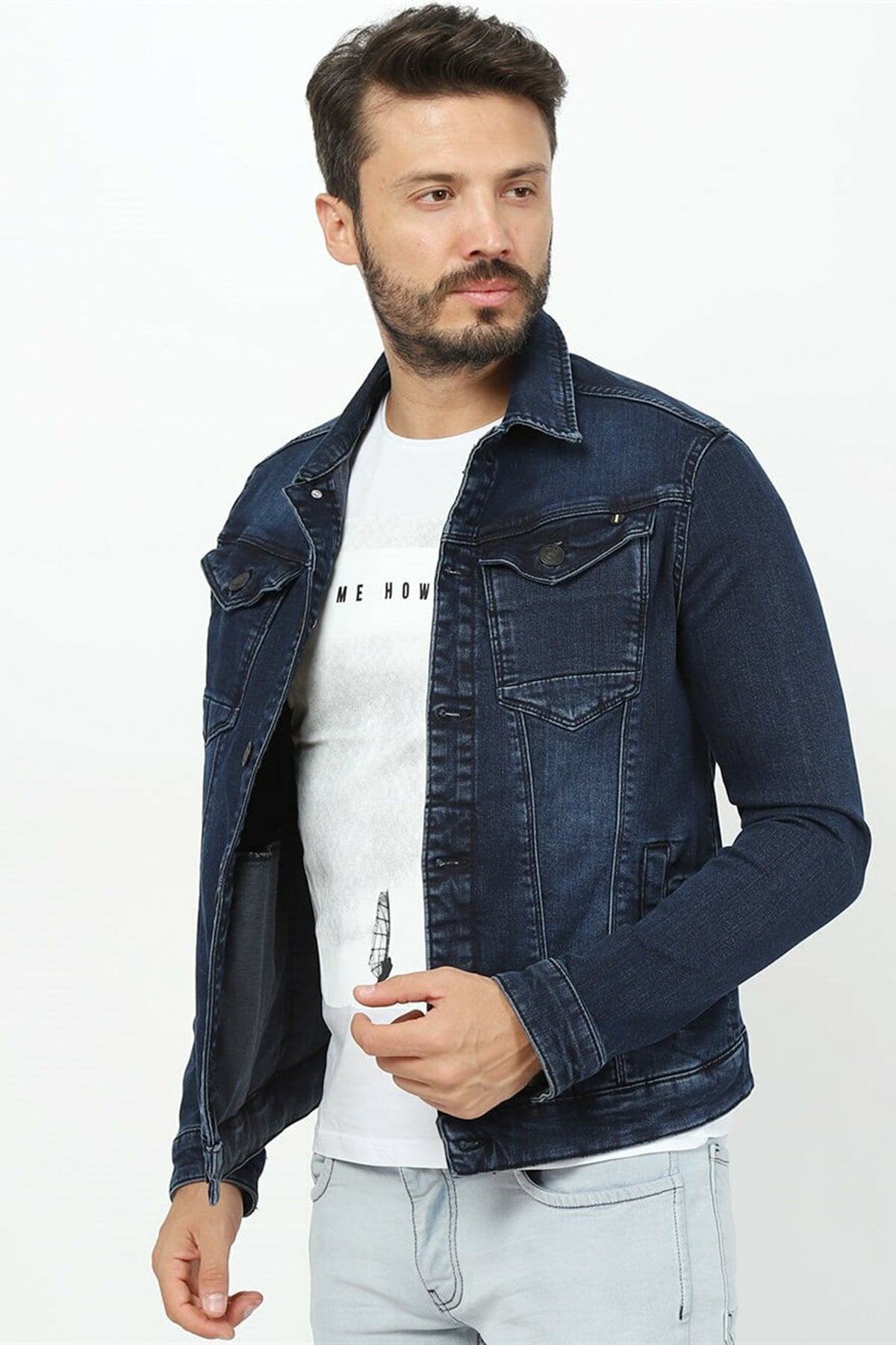 Mens Denim Jacket Stretchable Fine Lycra M Blue