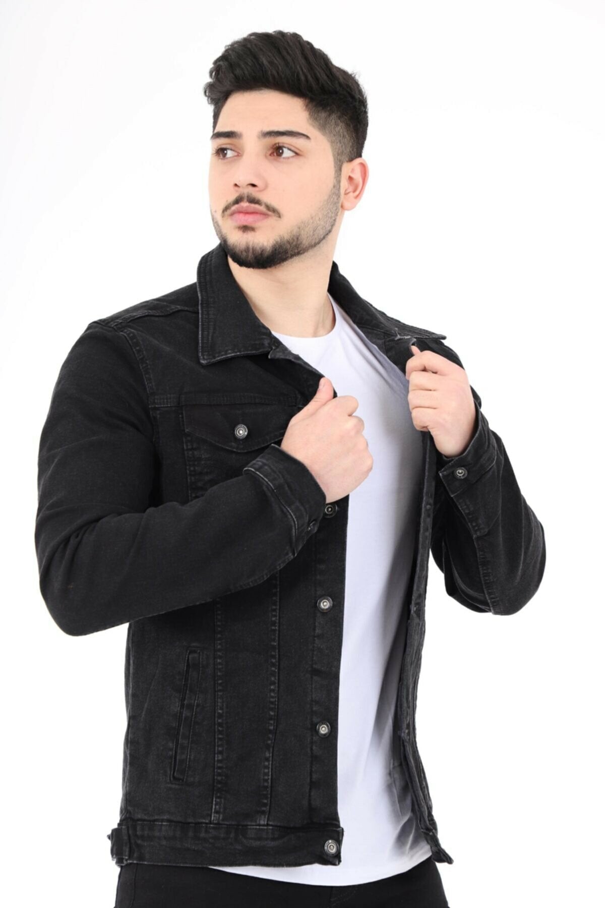 Mens Denim Jacket Stretchable Fine Lycra M Black