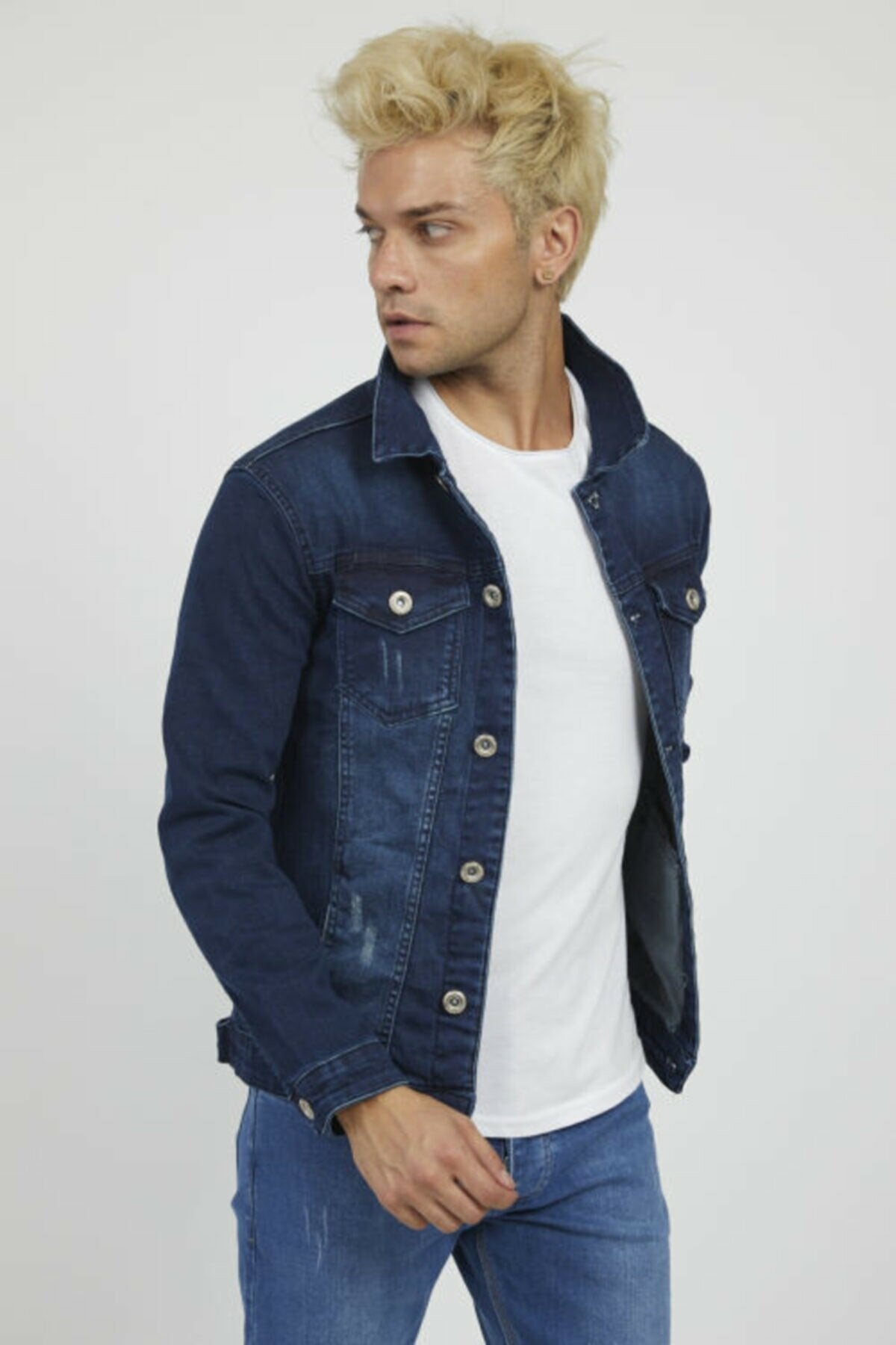 Mens Denim Jacket Stretchable Fine Lycra S Blue