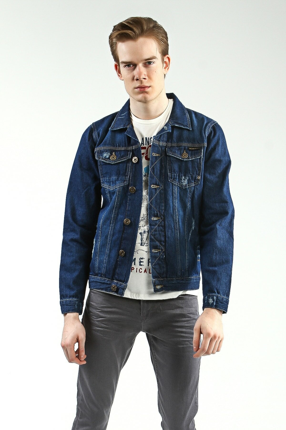 Mens Denim Jacket Stretchable Fine Lycra S Blue