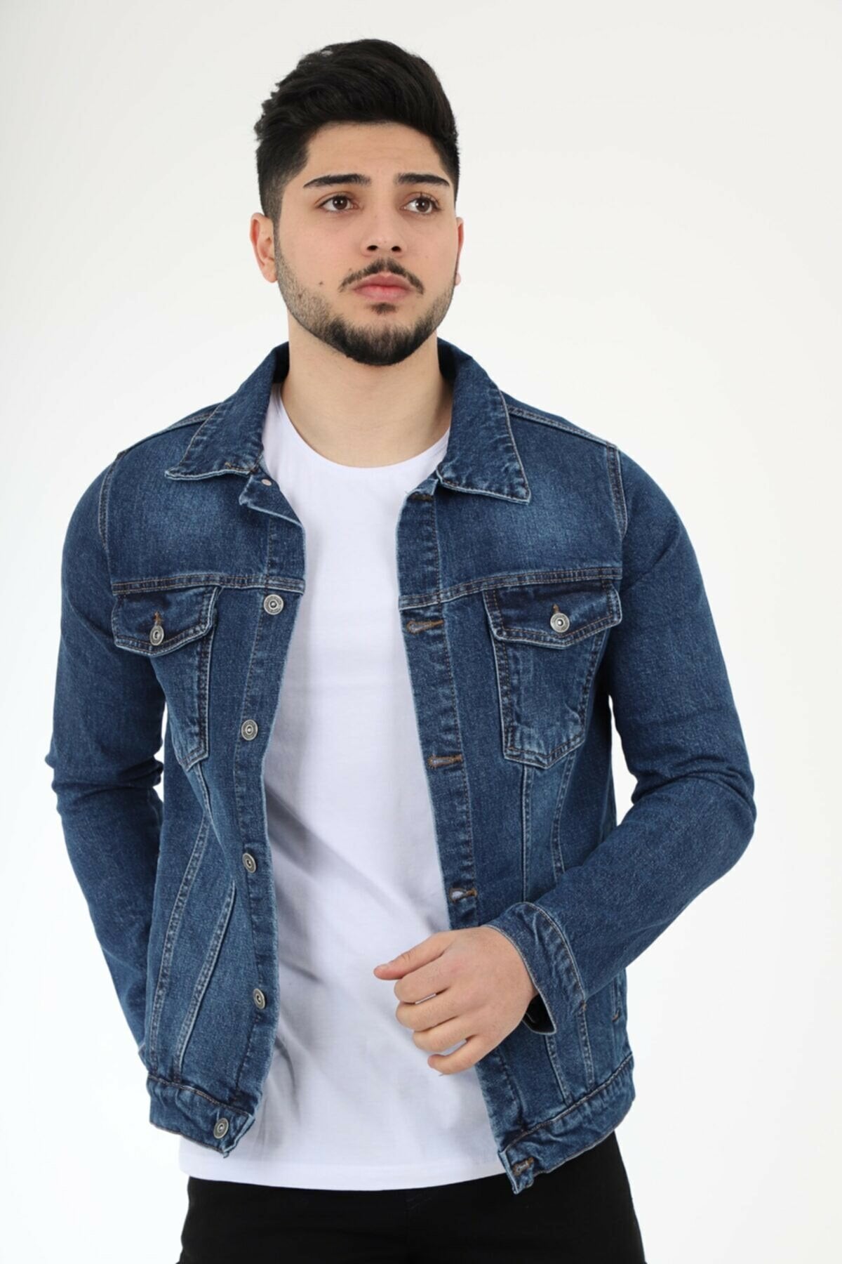 Mens Denim Jacket Stretchable Fine Lycra S Blue