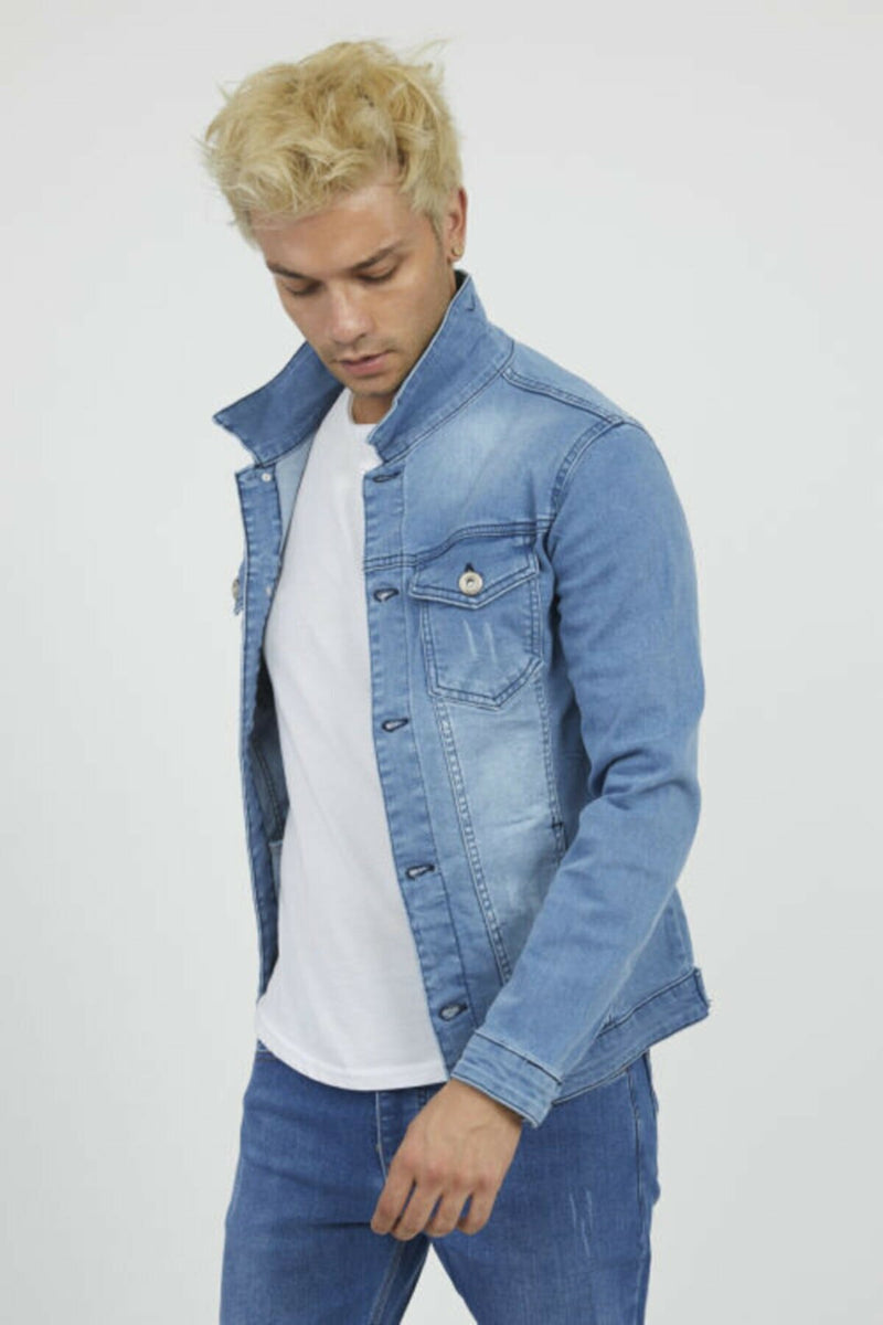 Mens Denim Jacket Stretchable Fine Lycra M Blue