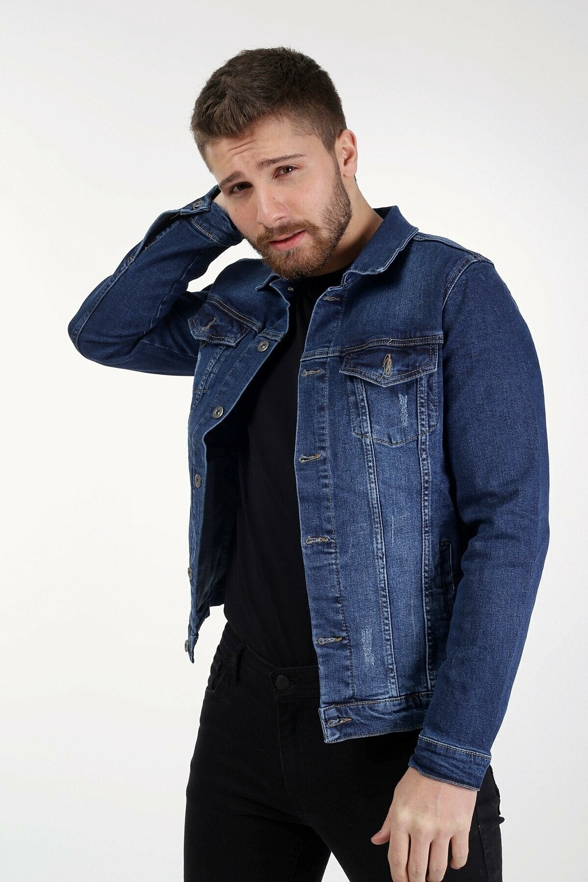 Mens Denim Jacket Stretchable Fine Lycra S Blue