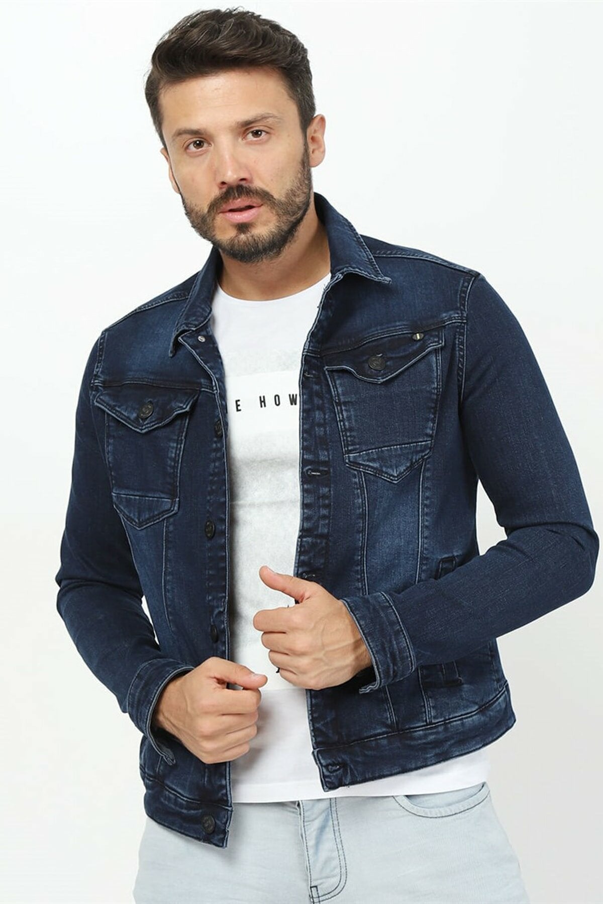 Mens Denim Jacket Stretchable Fine Lycra S Blue