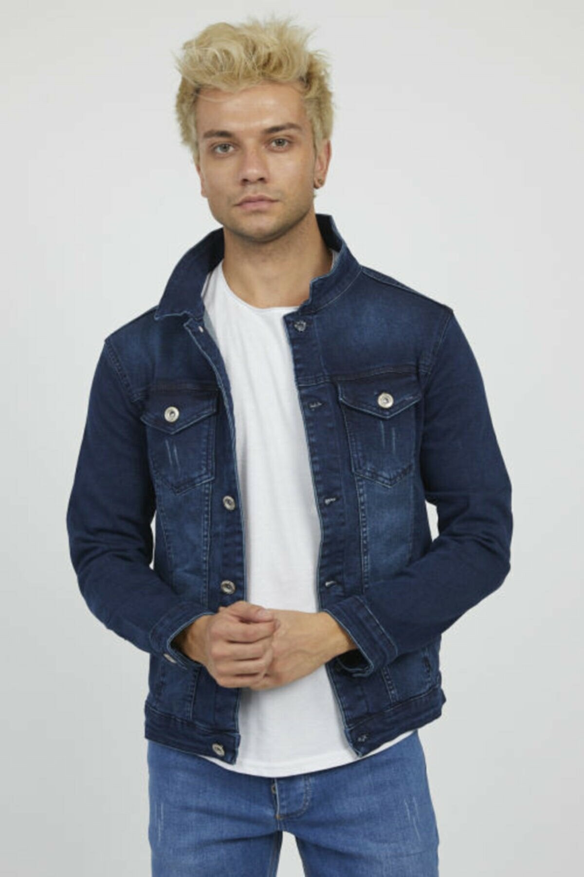 Mens Denim Jacket Stretchable Fine Lycra M Blue