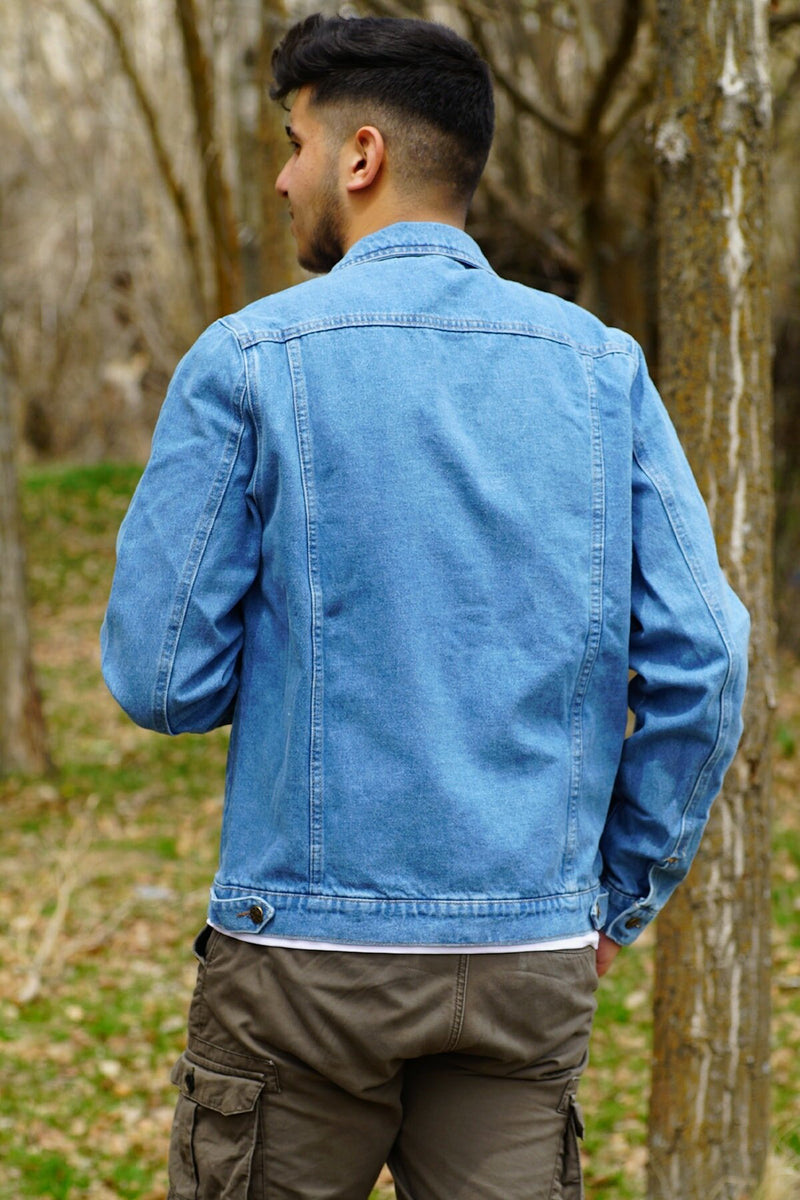 Mens Denim Jacket Stretchable Fine Lycra M Blue