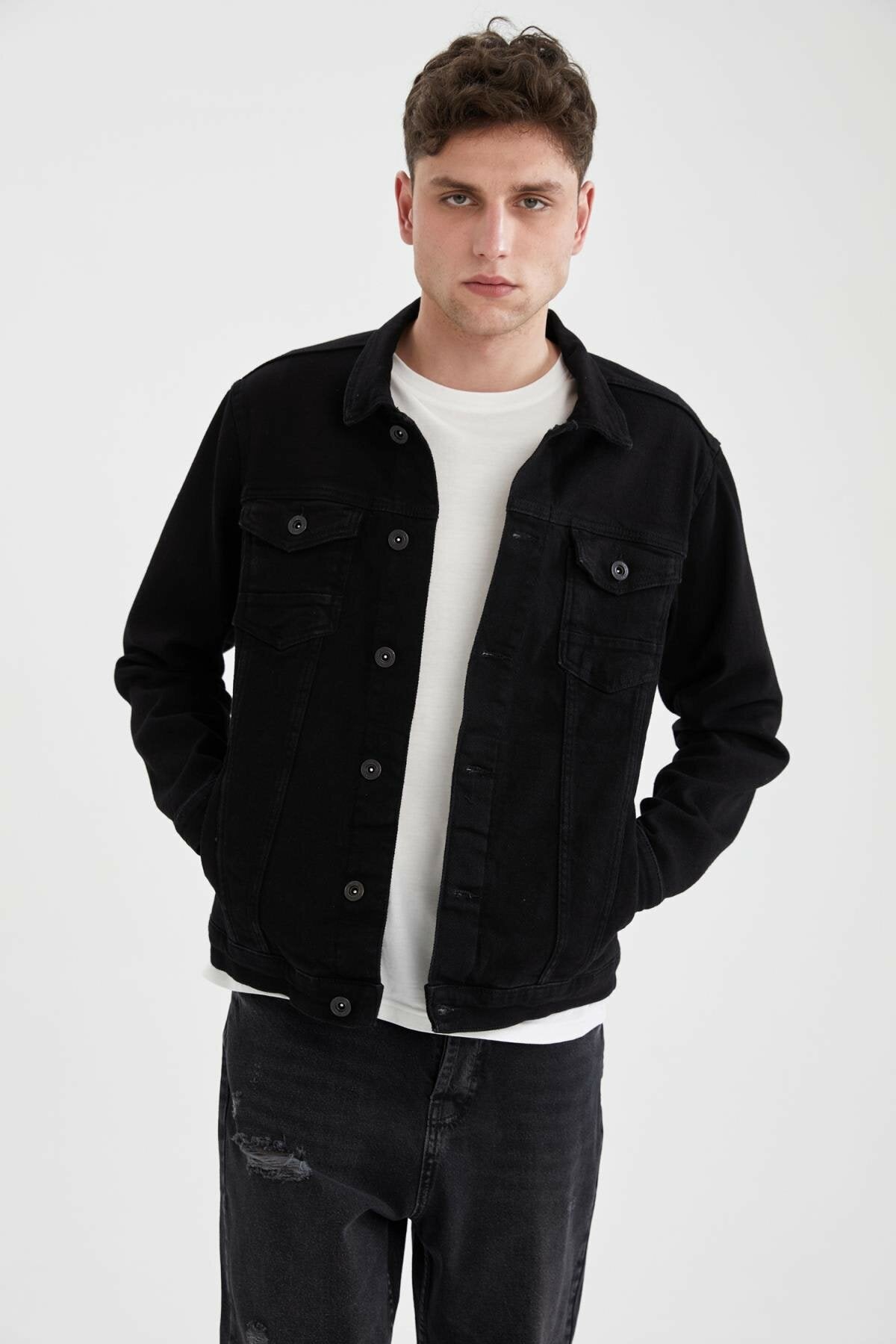 Mens Denim Jacket Stretchable Fine Lycra S Black