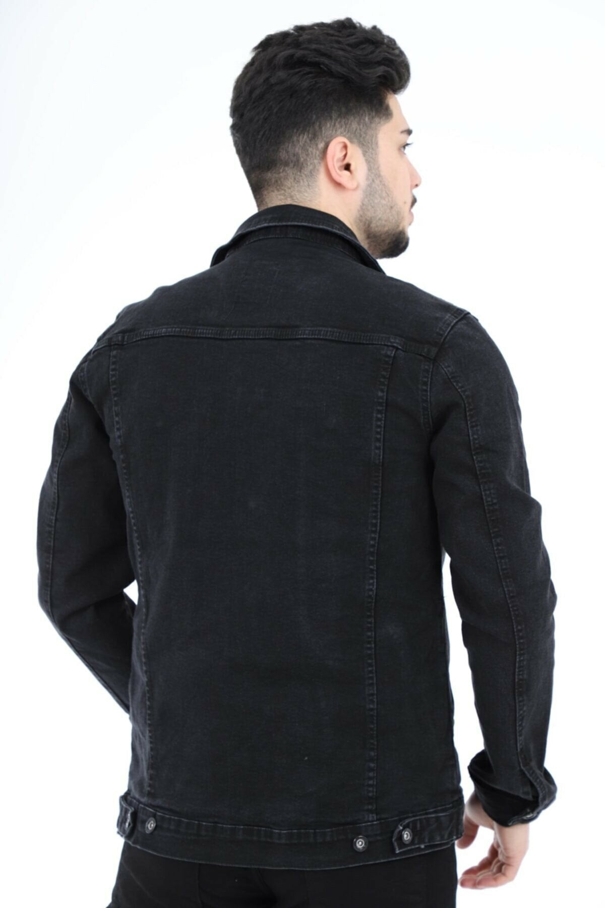 Mens Denim Jacket Stretchable Fine Lycra L Black