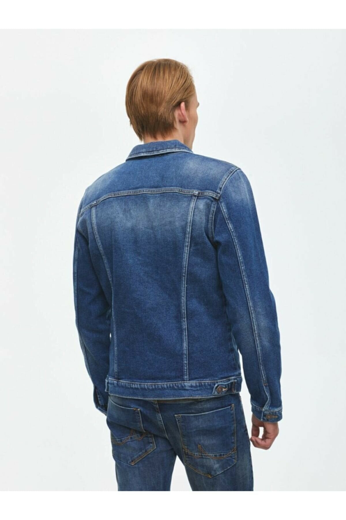 Mens Denim Jacket Stretchable Fine Lycra L Blue