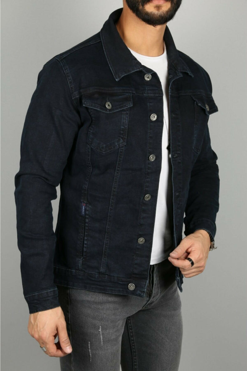 Mens Denim Jacket Stretchable Fine Lycra M Blue