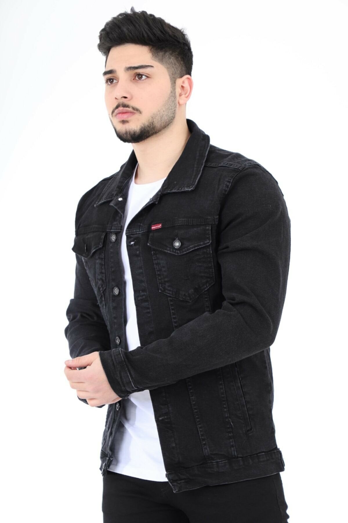 Mens Denim Jacket Stretchable Fine Lycra S Black