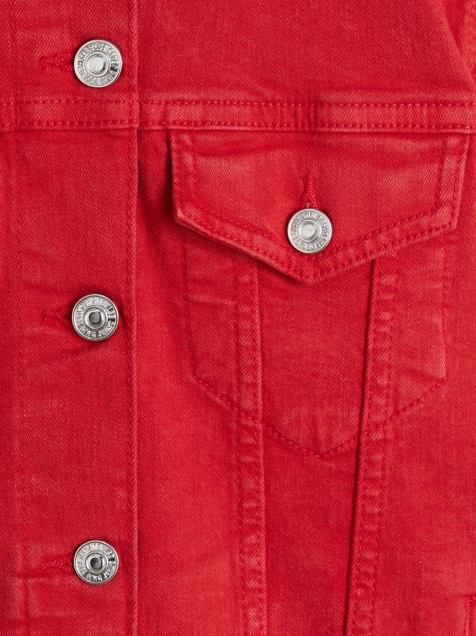 Women Red Solid Denim Jacket