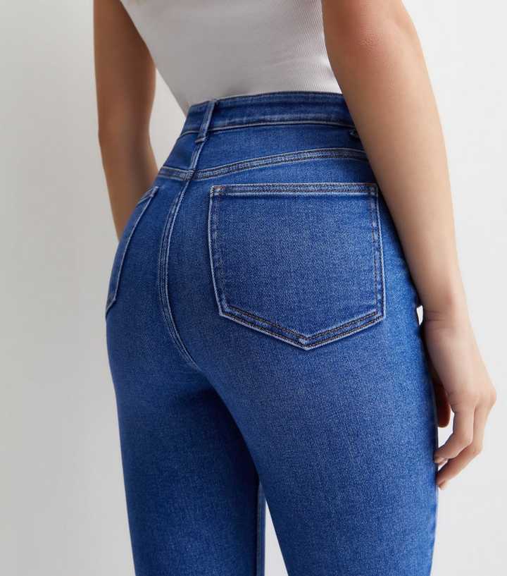 Bright Blue High Waist Ripped Knee Super Skinny Jeans