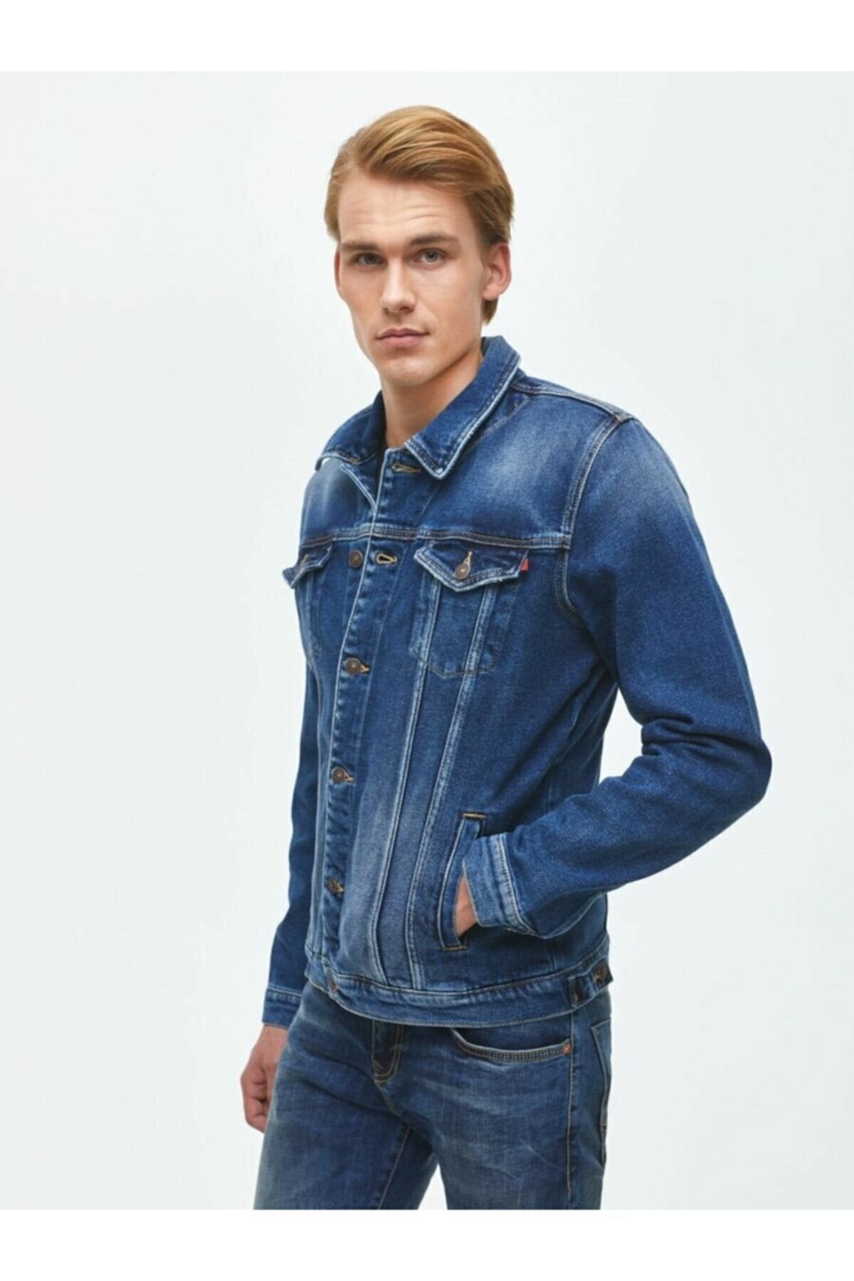 Mens Denim Jacket Stretchable Fine Lycra S Blue