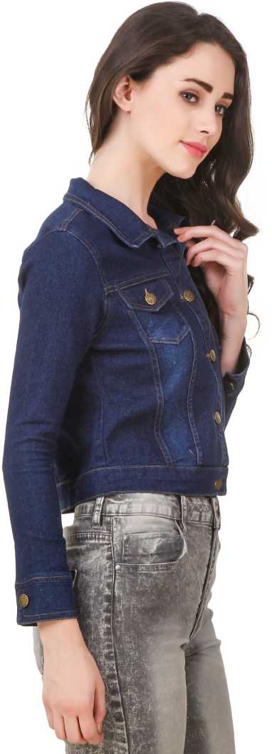 Women Dark Blue Solid Jacket  - Front View - Available in Sizes L