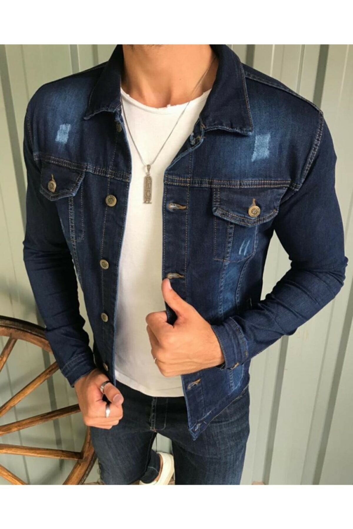 Mens Denim Jacket Stretchable Fine Lycra S Blue