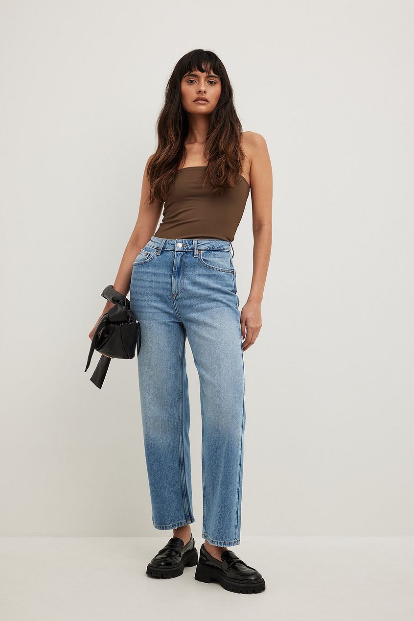 Straight High Waist Cropped Jeans For Womens