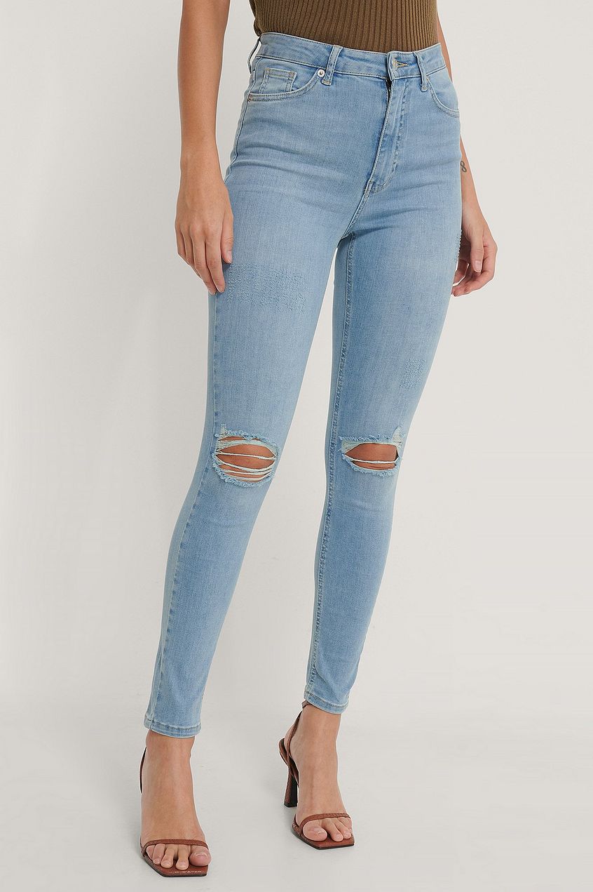 Organic Skinny High Waist Destroyed Jeans For Womens