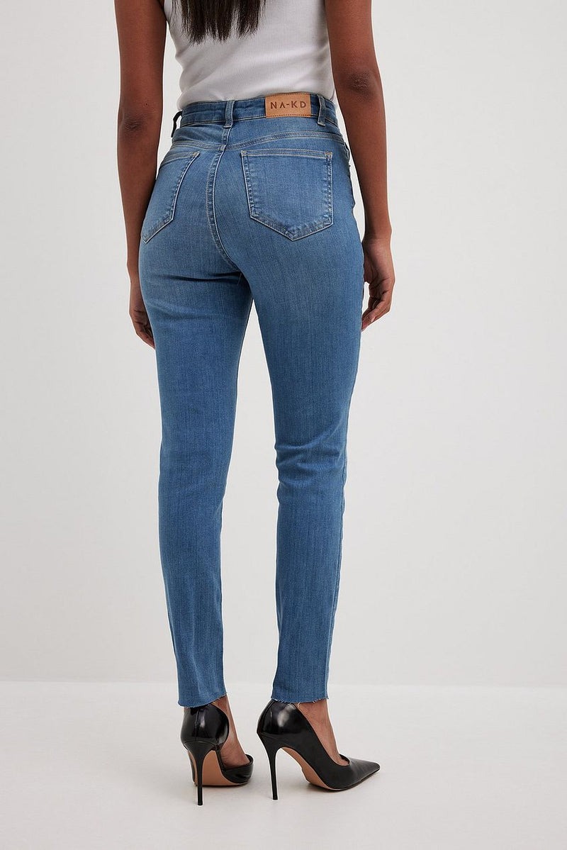 Skinny High Waist Raw Hem Jeans For Womens