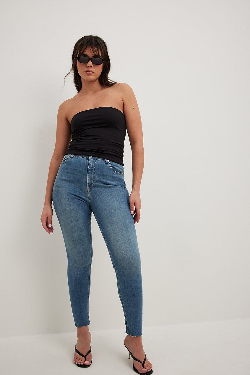 Skinny High Waist Raw Hem Jeans For Womens